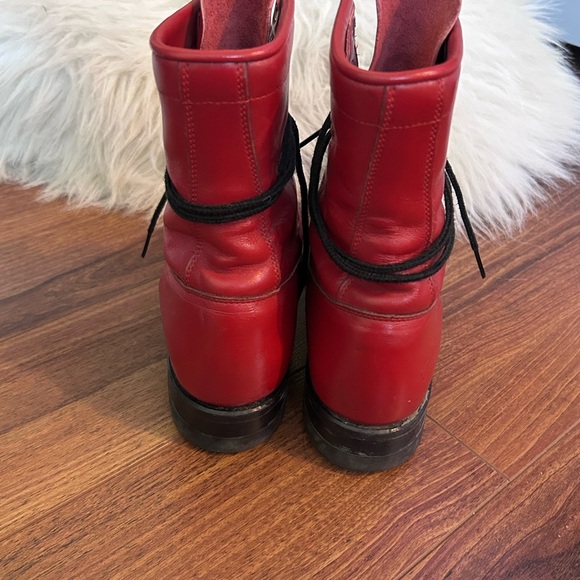 Vintage Justin Roper Cherry Red Leather Lace Up Boots - Picture 6 of 13
